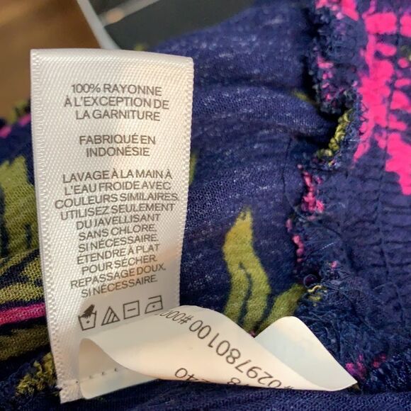 Express Navy Pink Blue Scoop Neck 3/4 Bell Sleeves Lace Elastic Waist Crop Top - Picture 11 of 13